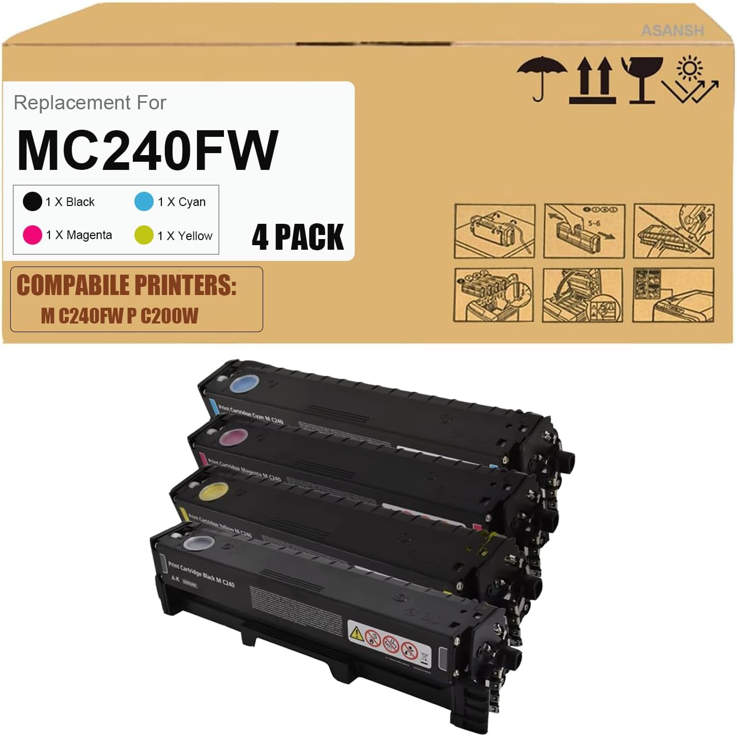 ASANSH 408439 408440 408441 408442 Toner Cartridge Use for M C240FW P C200W Printers (4 Pack)