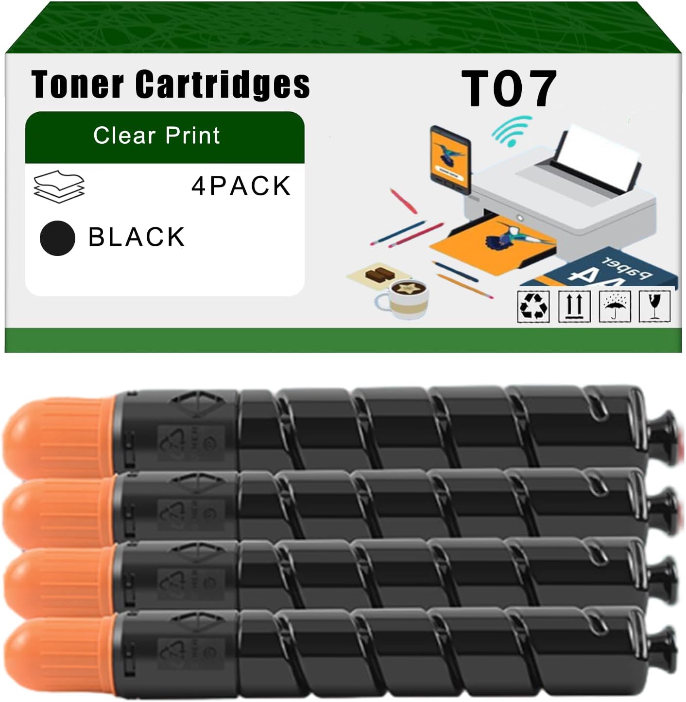 Compatible for Canon T07 Toner Cartridges imagePRESS Lite C165 C170 C265 C270 Printers, High Yield 54500 Pages Bright Clear Colors (4 Pack Black)