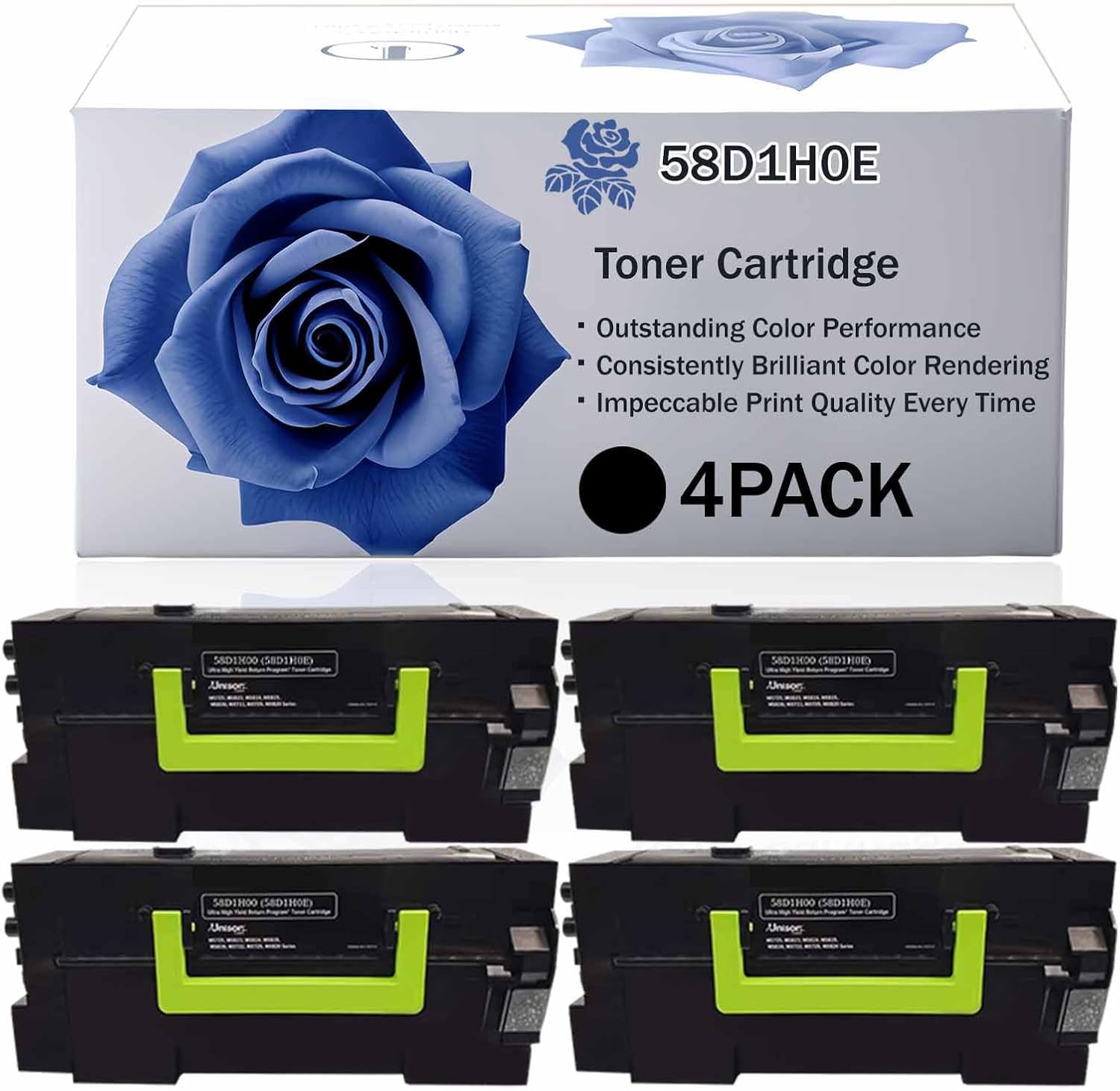 58D1H0E 58D1H00 High Yield Toner Cartridge Compatible for Lexmark MS725dvn MS821dn MS821n MS822de MS823dn MS823n MS825dn Printer, Premium Print Performance for Your Office Needs (BK-4PACK)