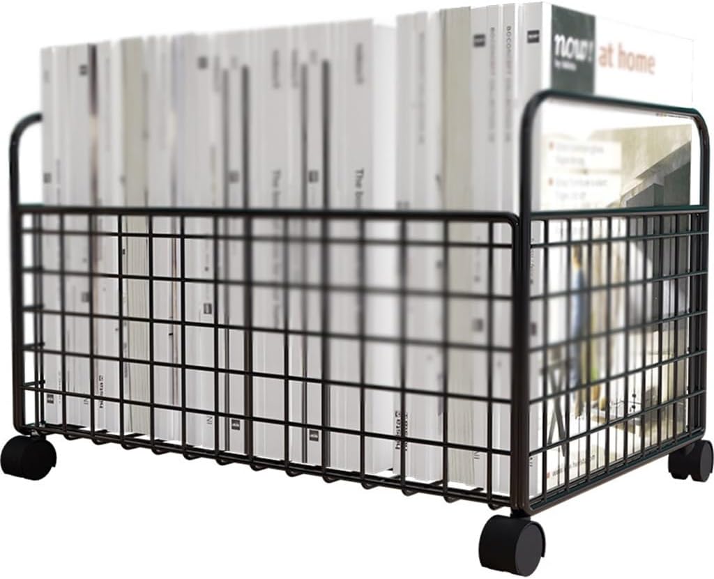 PNAWLLCF Bookcase with Wheels on The Floor Iron Movable Bookshelf Push-Pull Bookshelf