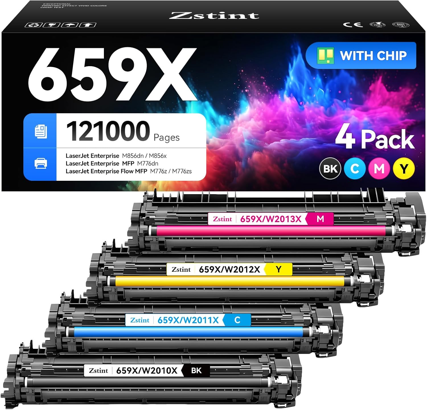 659X High-yield Toner Cartridge Set 4-Pack Replacement for HP 659X 659A W2010X W2011X W2012X W2013X Compatible with HP Color LaserJet Enterprise MFP M776dn M856dn M856x Flow M776z M776zs Printer Ink
