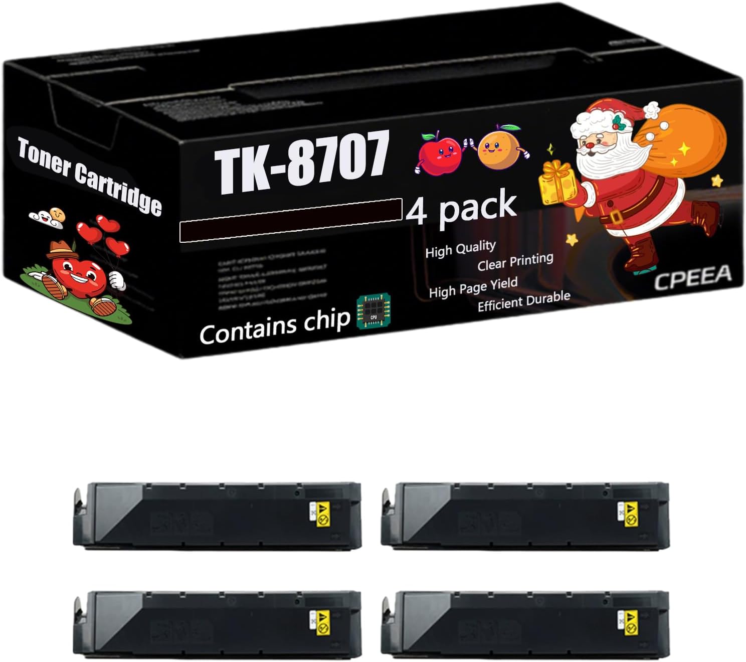 Compatible for Copystar TK-8707 Toner Cartridge Work for Copystar TASKalfa 6551ci TASKalfa 7550ci TasKalfa 7551ci Printers, with Chip, High Yield 80000 Pages, Clear Printing (4 Pack Black)