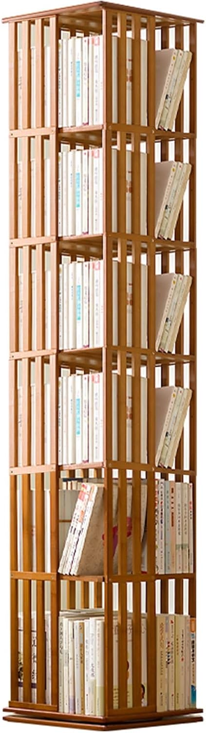 360°Bamboo Rotating Bookcase Home Kids Learning Organizer Bookcase Polished Smooth Safe and Environmentally Friendly Suitable for Living Room Bedroom Office Study Classroom etc (Color : Walnut Colore