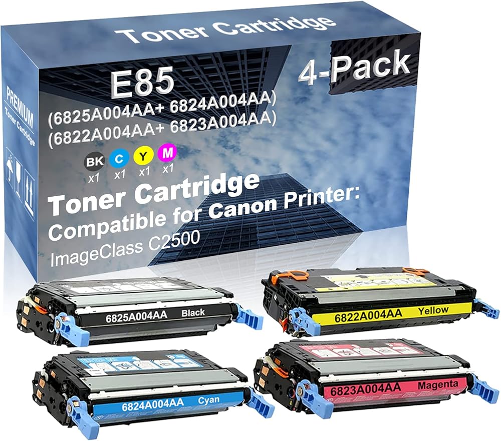 4-Pack (BK+C+Y+M) Compatible High Yield EP85 (6825A004AA+ 6824A004AA+ 6822A004AA+ 6823A004AA) Laser Printer Toner Cartridge Used for Canon ImageClass C2500 Printer
