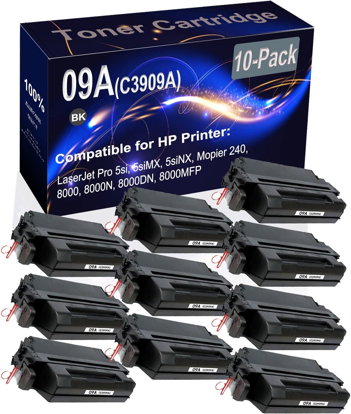 10-Pack (Black) Compatible High Yield 09A C3909A Printer Cartridge use for HP Mopier 240 8000 8000N 8000DN 8000MFP Printer
