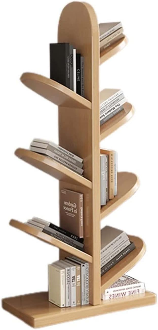 SYALEO Floor Standing Tree Bookshelf 4 Tier/7 Tier/9 Tier Book Tree Shelf Bookcase Solid Wood Magazine CD Organizer Rack for Living Room