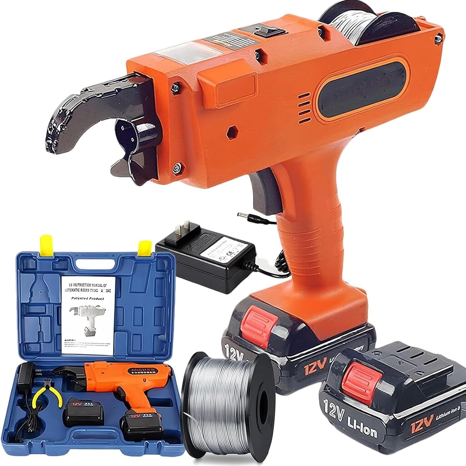 VNATWGOO Handheld Electric Rebar Tying Machine, Cordless Automatic Rebar Tie Gun, Battery Powered Rebar Binding Tool, for 6-24 mm/8-34 mm Rebar,A