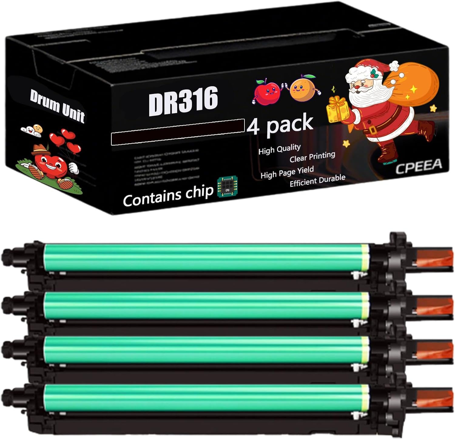 Compatible for Konica Minolta DR316 Drum Unit Work for Konica Minolta Bizhub C250i C300i C360i C3170i Printers, with Chip, High Yield 200000 Pages, Clear Printing (4 Pack Black)