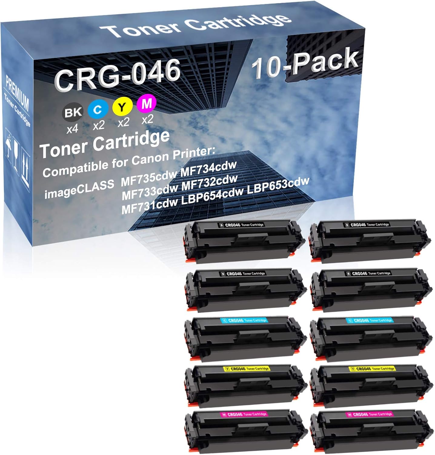 10-Pack (4BK+2C+2Y+2M) Compatible High Capacity CRG-046 Toner Cartridge Used for Canon Color imageCLASS MF735cdw MF734cdw MF733cdw Printer