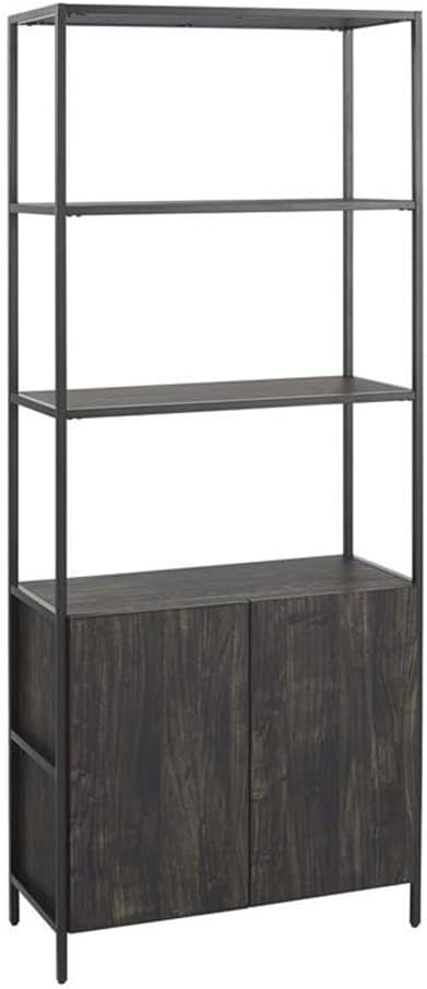 BOWERY HILL Large Modern Wood/Steel Etagere in Brown Ash/Matte Black