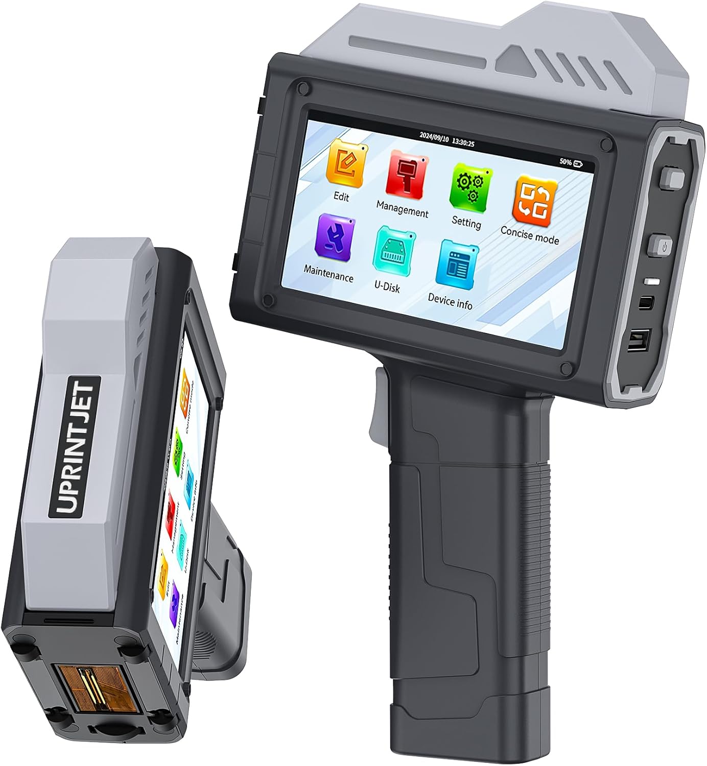 UPRINTJET Handheld Inkjet Printer 1 Inch (25.4mm) Printhead with 42ml Fast Dry Ink Cartridge, Date Printing Machine for Time QRcode Barcode Batch Number Logo, Handheld Printer 1