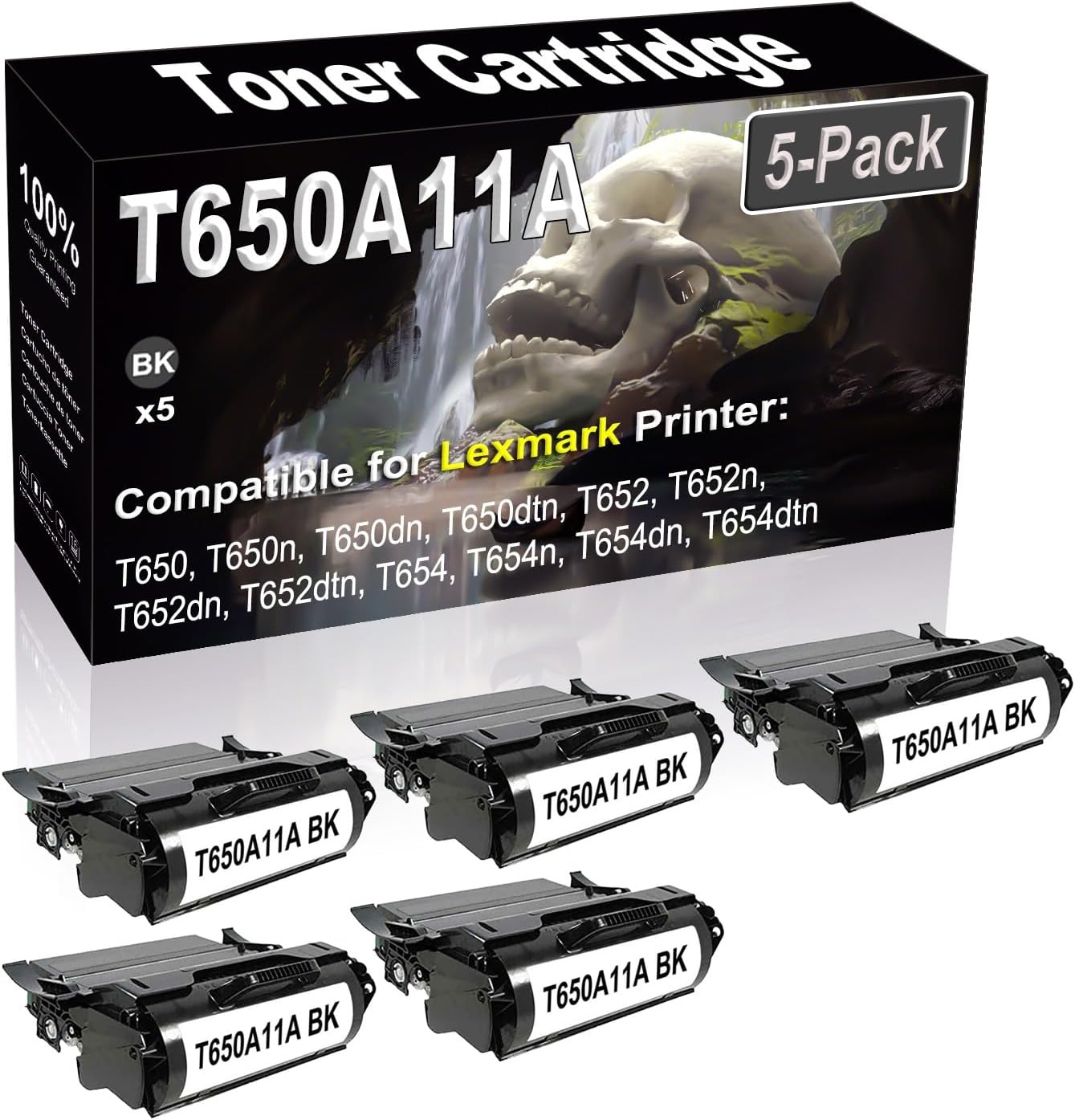 SINIYA 5-Pack (Black) Compatible T650 T650n T650dn T650dtn T652 T652n T652dn T652dtn Laser Printer Cartridge (High Capacity) Replacement for T650A11A Printer Cartridge