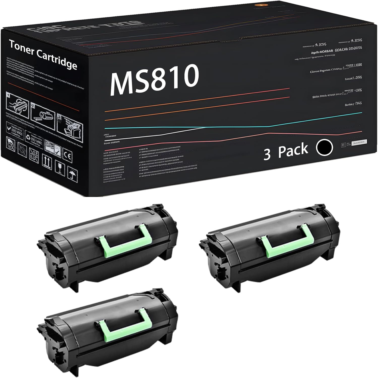 UVUMB Compatible with Lexmark MS810 MX810 Toner Cartridge Work for Lexmark MX711dhe MX711dthe MX810de Printers, with Chip, High Yield 35000 Pages, High-Definition Printing (3 Pack Black)