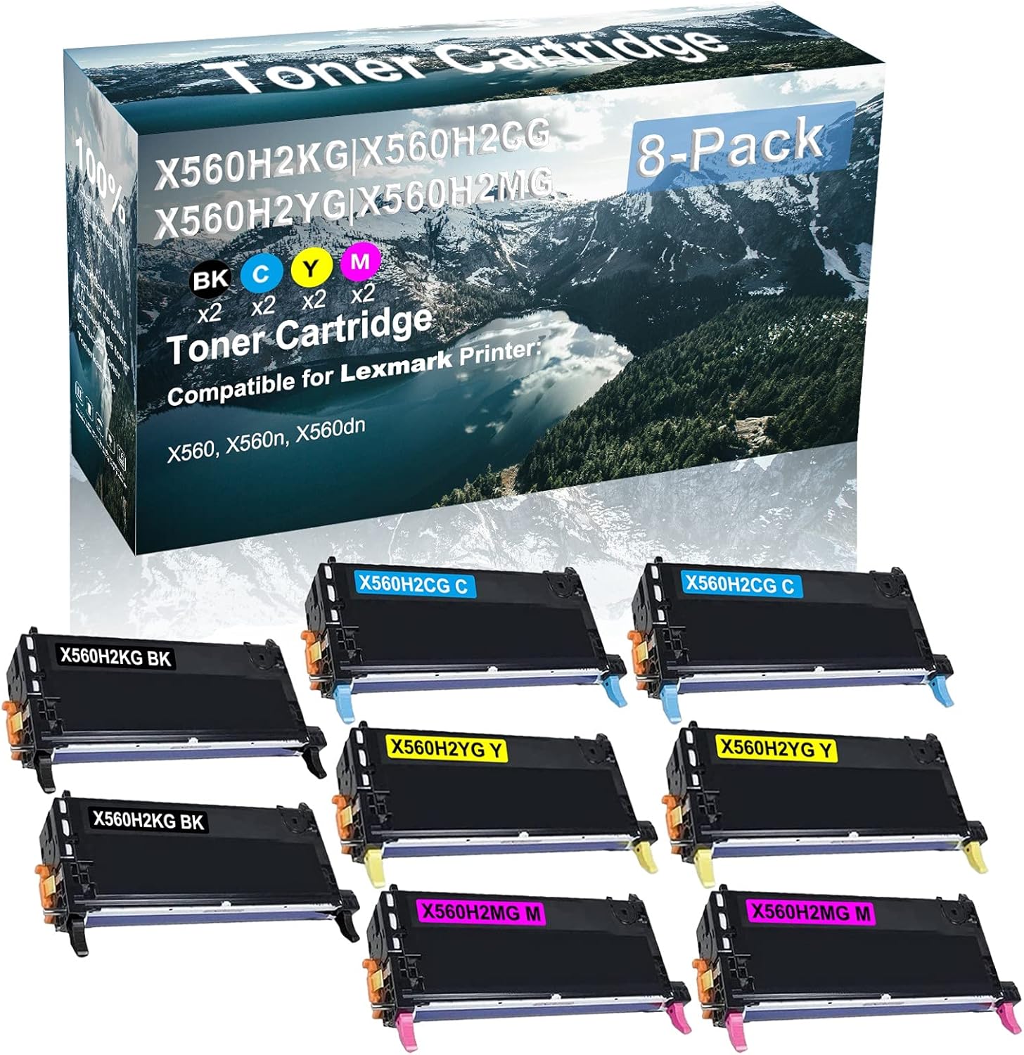 Credibility Store 8-Pack (2BK+2C+2Y+2M) Compatible High Capacity X560H2KG+ X560H2CG+ X560H2YG+ X560H2MG Toner Cartridge Used for X560 X560n X560dn Printer