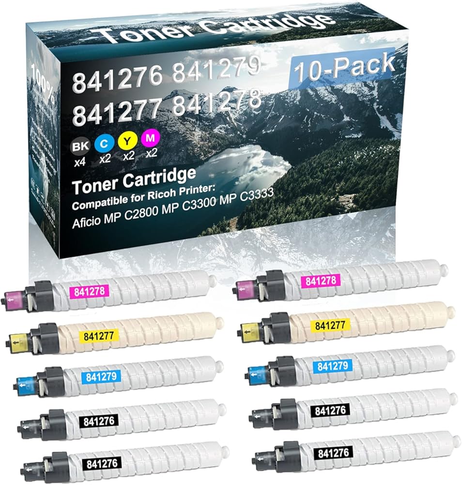 Credibility Store 10 Pack (BK+C+Y+M) Compatible (High Yield) Aficio MP C2800 MP C3300 MP C3333 Printer Toner Cartridge Replacement for Ricoh 841276 841279 841277 841278 Toner Cartridge