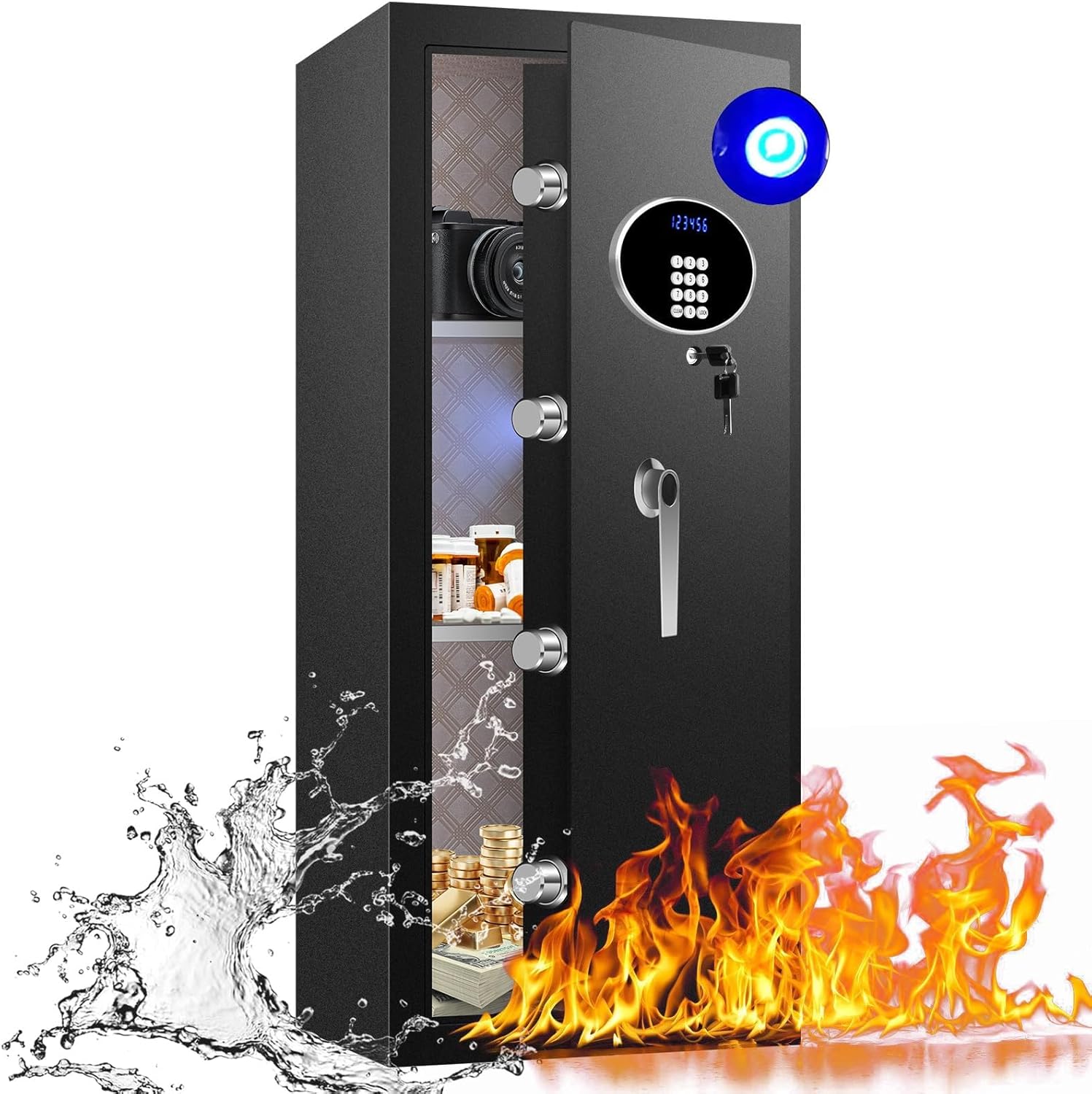 ToruKeep 9.0 Cuft Heavy Duty Home Safe Box Fireproof Waterproof, Extra Large Fire Proof Safe for Home Documents Business Office Use, Anti-Theft Digital Safety Box with Light, Removable Shelf, Handle