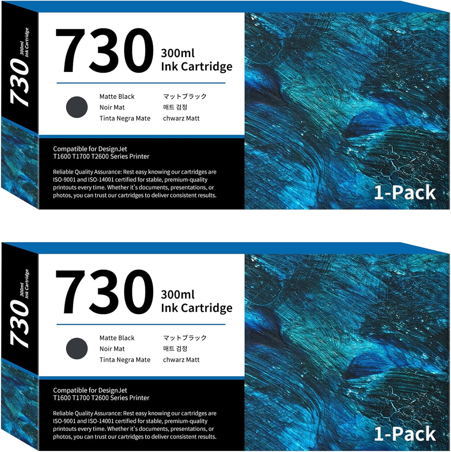 RumbaRex 730 Ink Cartridges 2-Pack 300ml Matte Black P2V71A Replacement for HP 730 Ink Cartridge for DesignJet T1600 T1700 T2600 Printer Ink