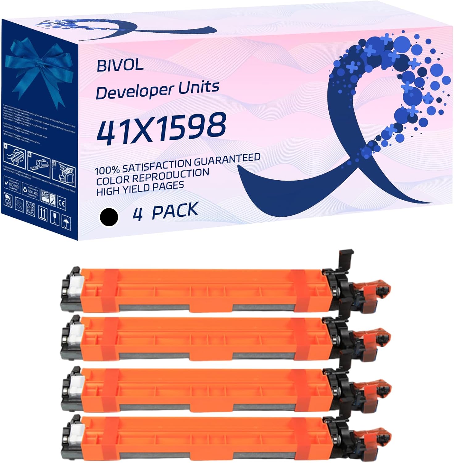 41X1598 Developer Units Compatible for Lexmark CX921de CX922de CX923dte Printers, with Chip, High Yield 44000 Pages, Vivid Colors (4 Pack Black)
