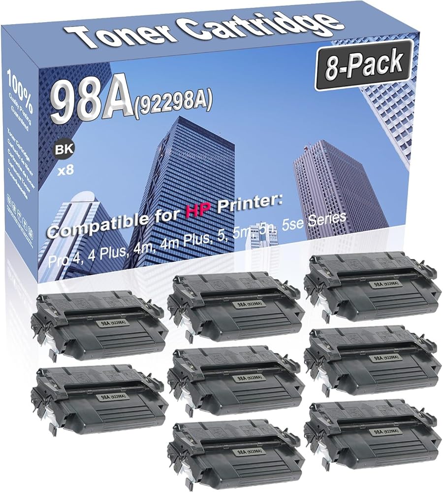 8-Pack Compatible High Capacity 98A (92298A) Printer Cartridge use for HP Pro 4 4 Plus 4m 4m Plus 5 5m 5n 5se Toner Cartridge (Black)