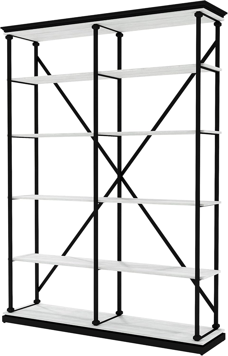 HOMES: Inside + Out Nemme Industrial 58-inch 5-Shelf Steel Bookcase, Antique White and Black