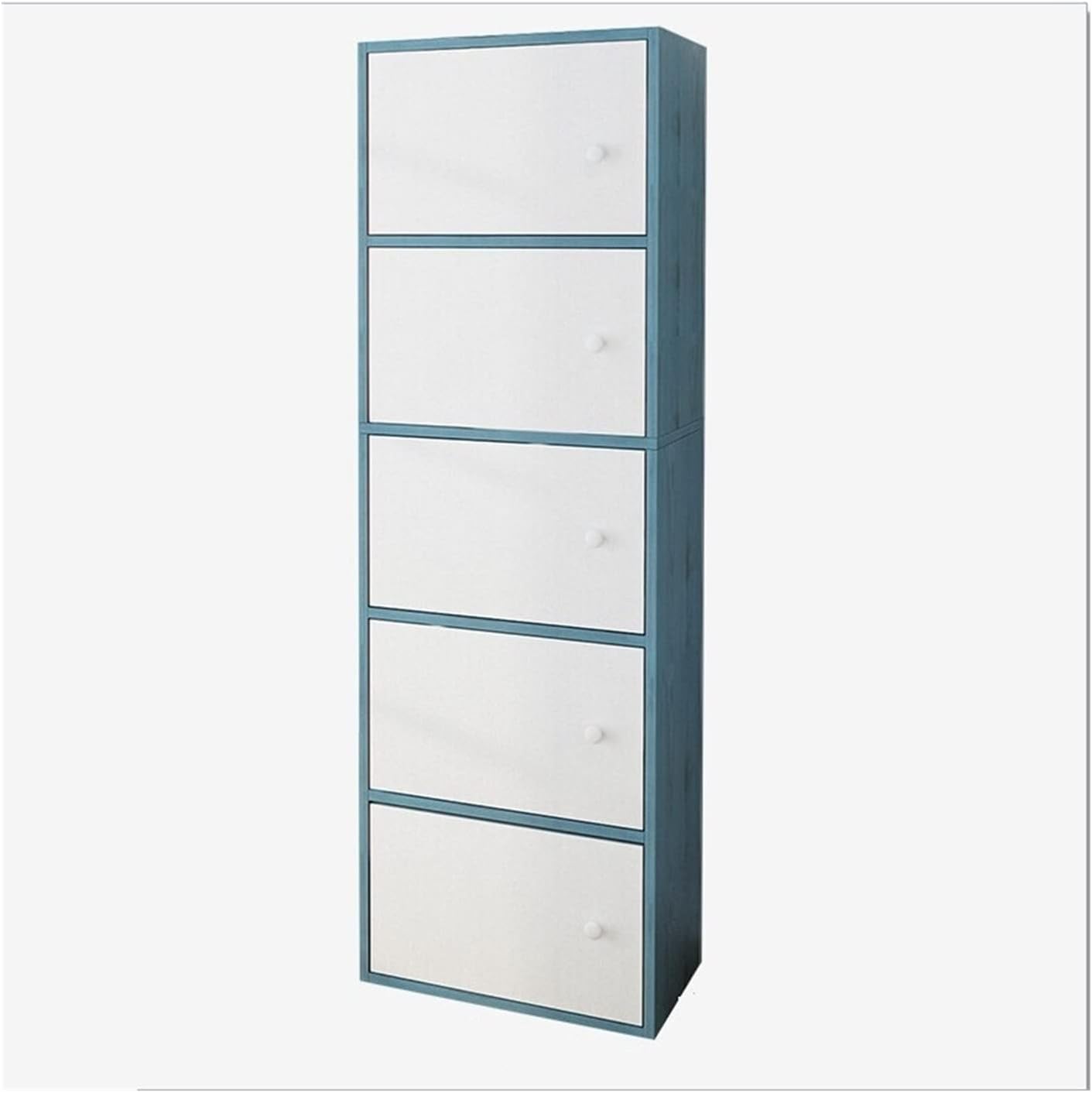 FACMAS Small Bookshelf Bookshelf Bookcase Simple Free Combination Storage Locker with White Door Blue White Five Layers Bookcase/Bookshelves (Color : Blue)
