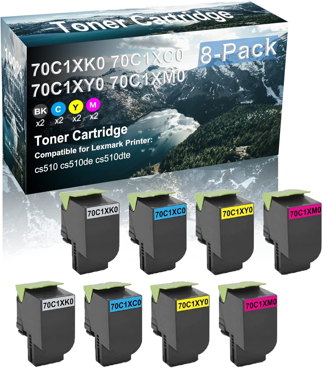Credibility Store 8 Pack (BK+C+Y+M) Compatible (High Yield) 70C1XK0 70C1XC0 70C1XY0 70C1XM0 Toner Cartridge Used for cs510 cs510de cs510dte Printer