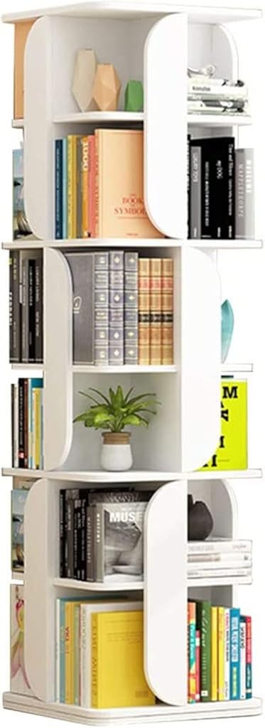 JKSVTF Bookcases Rotating Bookshelf 360° Book Organiser Picture Book Shelf Living Room Multi-Storey Shelf White (6 Layers(40 * 189cm))