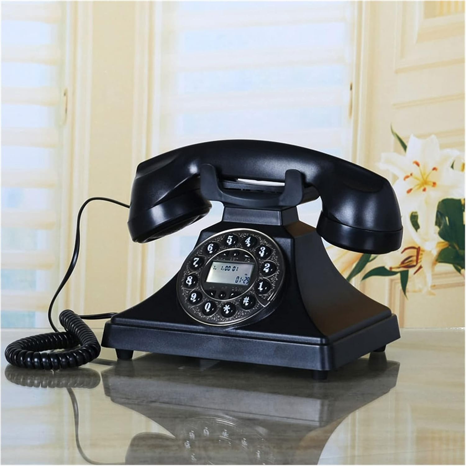 Old-Fashioned European Antique Telephone Caller ID Retro Landline Home Office Phone Black Black Button Support Hands-Free Wired
