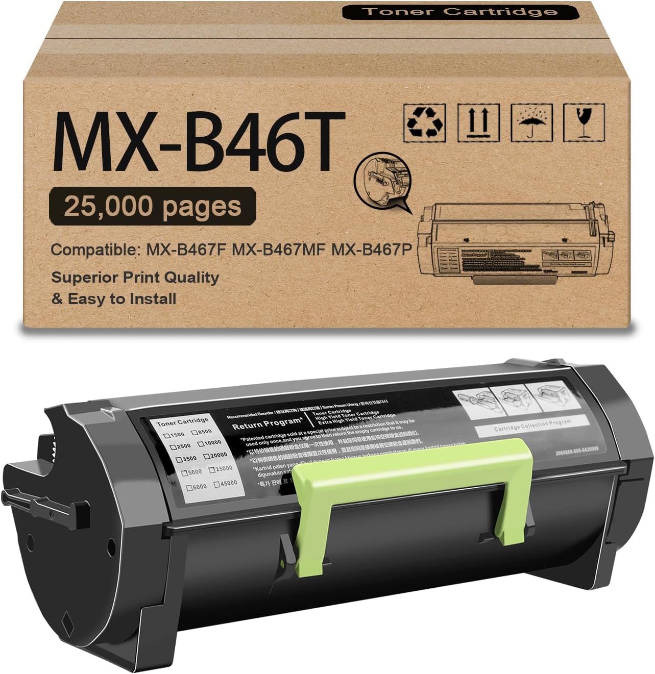MX-B46T MXB46T Black Toner Cartridge High Yield (with Chip) Compatible for MX-B467F MX-B467MF MX-B467P Printers -25,000 Pages