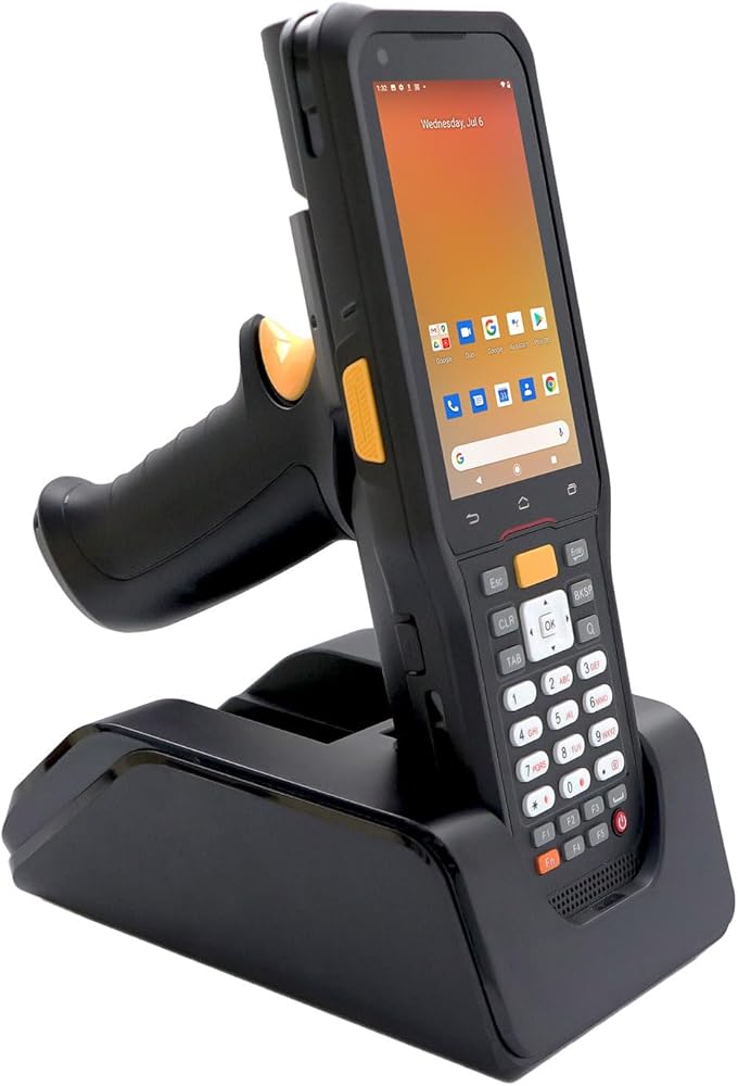 Barcode Scanner Android with Pistol Grip & Charge Dock, 2D Android 10 PDA with 2D SE4710 Scanner, Physical Keypad & Touch Panel, 4G+64G, IP67 Rugged Handheld Data Terminal for Inventory Warehouse