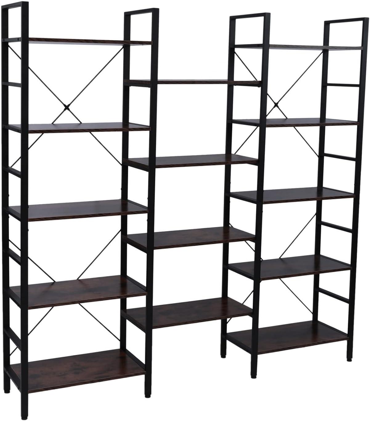 KIZQYN Bookcase Vintage Industrial Style Bookcase and Metal Bookcase Large Open Bookcase Bookcase Triple Wide 5-Layer Bookcase Bookshelf (Color : Brown)