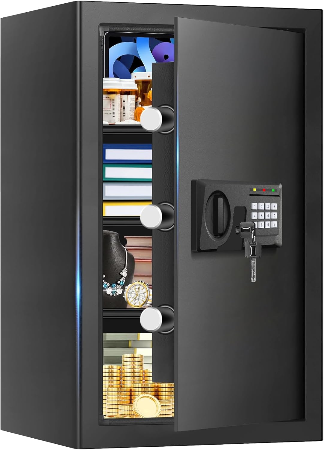 5.1 Cuft Large Home Safe, Waterproof Fireproof Safe Box for Money with Combination Lock and Spare Keys, Fire Proof Security Safe for Home Use, Fire Water Proof Safe for Documents Firearm Medicine