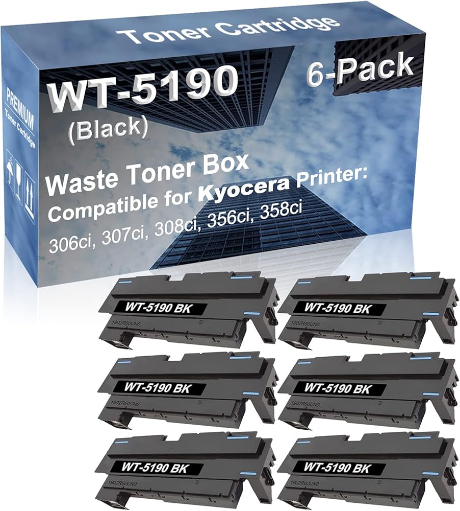 6-Pack Compatible High Capacity WT5190 WT-5190 1902R60UN0 Printer Waste Toner Box use for Kyocera TASKalfa 306ci, 307ci, 308ci, 356ci, 358ci Printer (Black)