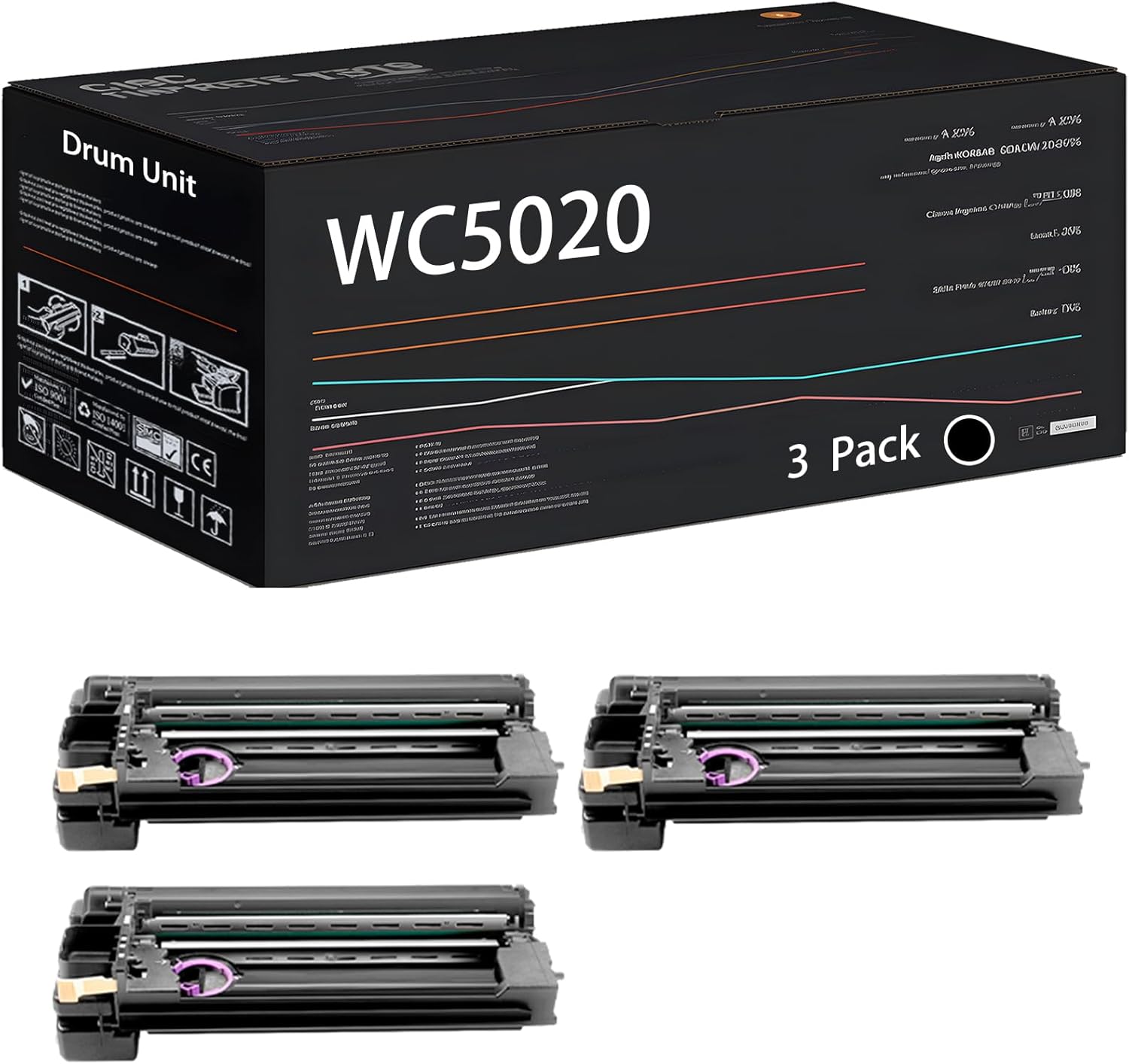 UVUMB Compatible with Xerox WC5020 Drum Unit Work for Xerox WorkCentre 5016 5020 5020B 5020DB 5020DN Printers, with Chip, High Yield 22000 Pages, High-Definition Printing (3 Pack Black)