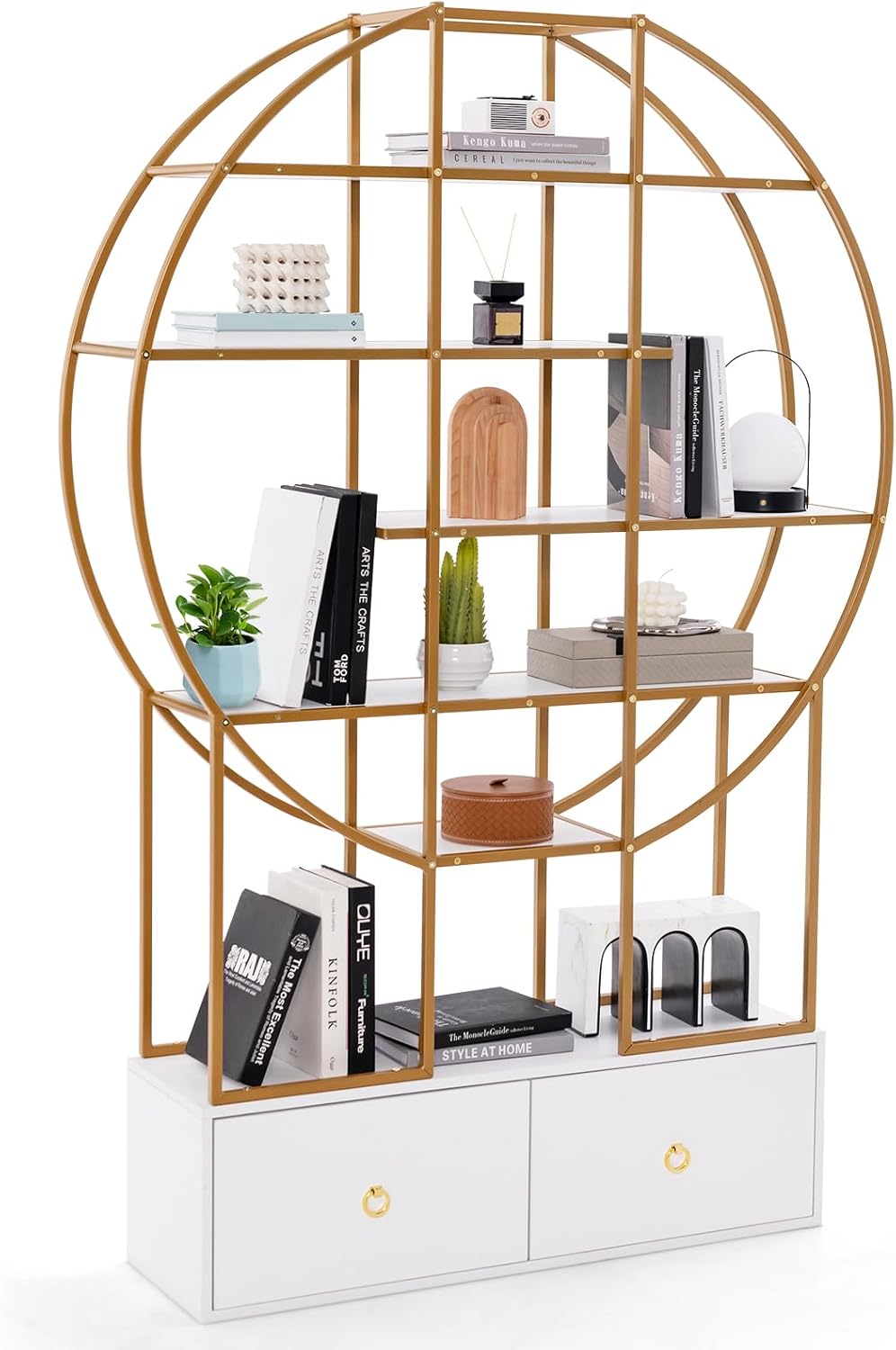 Giantex 6-Tier Round Bookshelf with 2 Drawers, 71