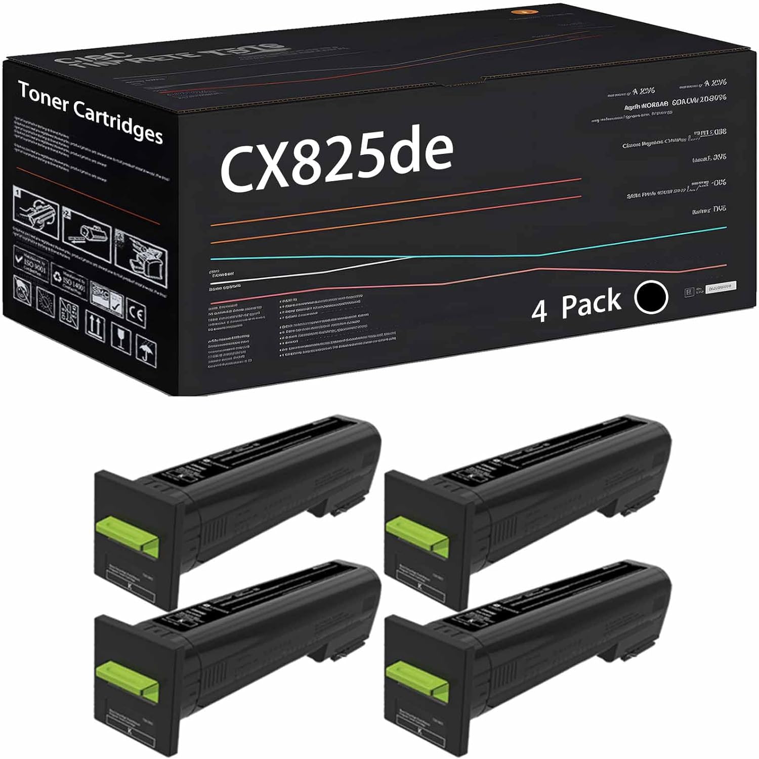 CX825de Toner Cartridges Compatible with Lexmark CX825de CX825dte CX825dtfe CX860de CX860dte CX860dtfe Printers, High Yield 8000 Pages (4 Pack Black)