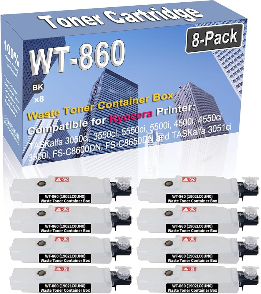 8-Pack (Black) Compatible High Capacity WT-860 WT860 (1902LC0UN0) Waste Toner Container Box Used for Kyocera TASKalfa 3050ci 3550ci 5550ci 5500i 4500i 4550ci 3500i FS-C8600DN Printer