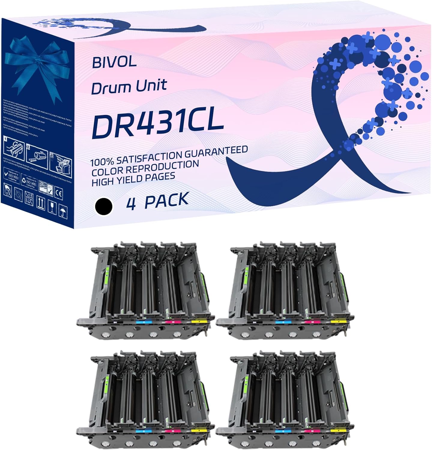 DR431CL Drum Unit Compatible for Brother HL-L8260CDW L8360CDW L8360CDWT Printers, with Chip, High Yield 50000 Pages, Vivid Colors (4 Pack Black)