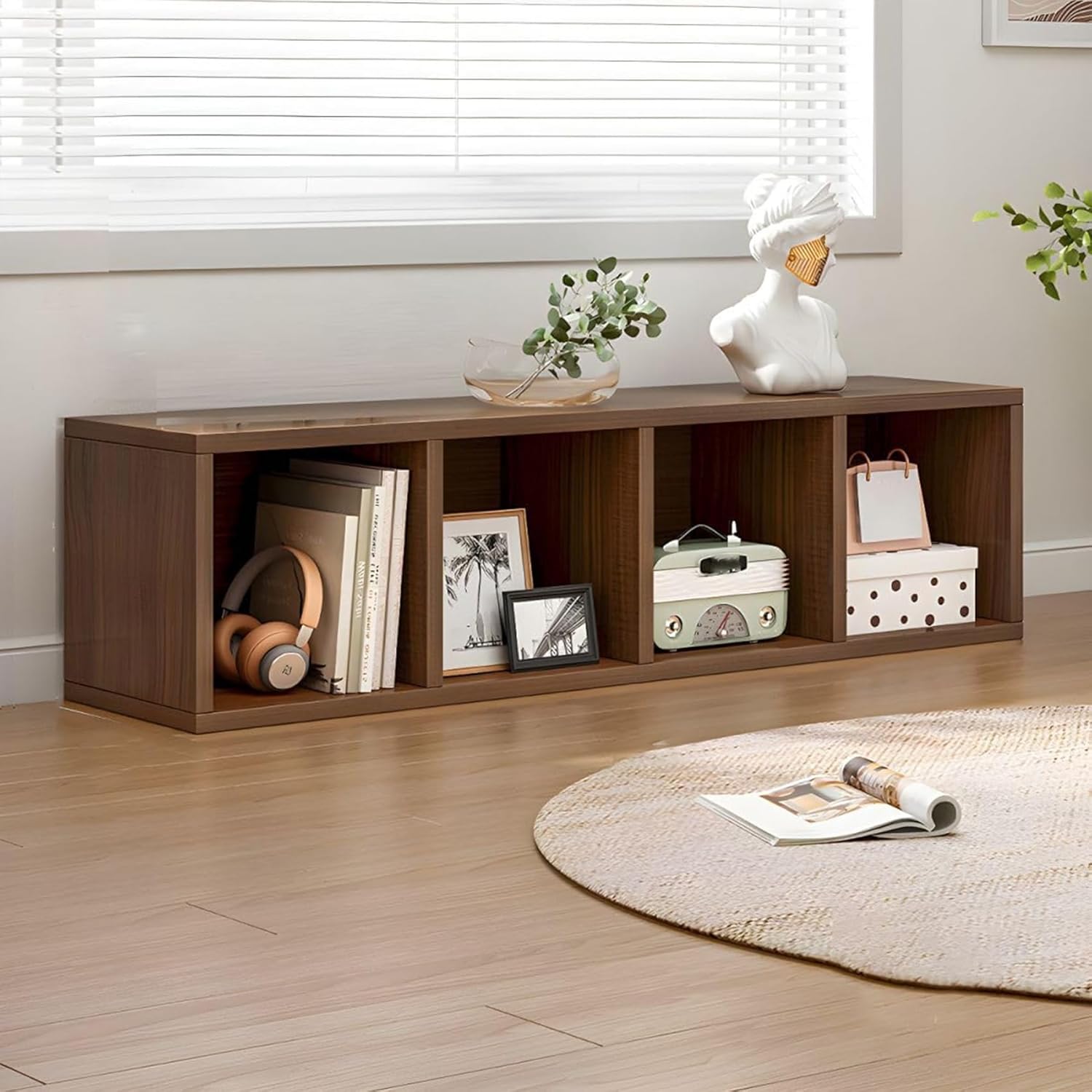 Contemporary Wood Storage Cabine, Bookshelf with Closed Back Bookcase, Suitable for Compact Storage Home Office Furniture (Walnut, 47