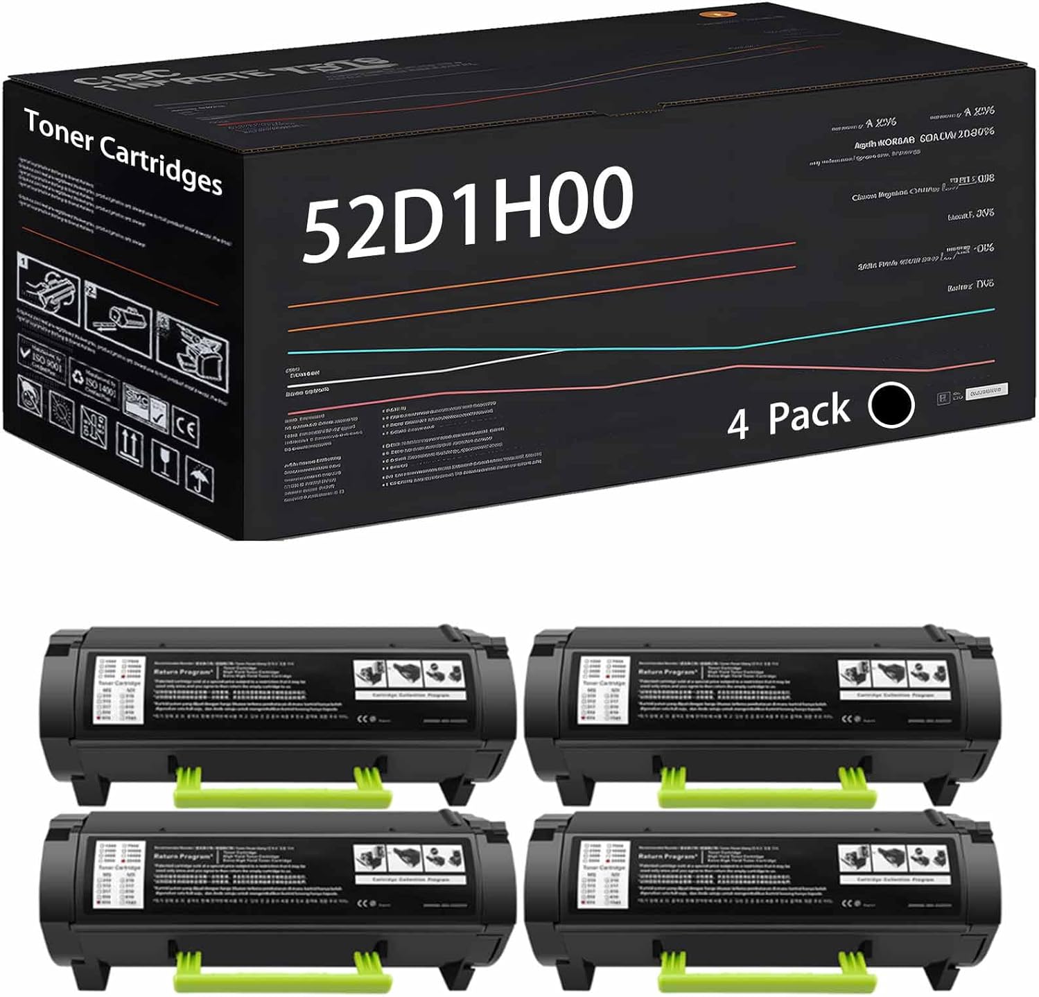 52D1H00 Toner Cartridges Compatible with Lexmark MS710dn MS711dn MS810de MS810dn MS810dtn MS810n Printers, High Yield 25000 Pages (4 Pack Black)
