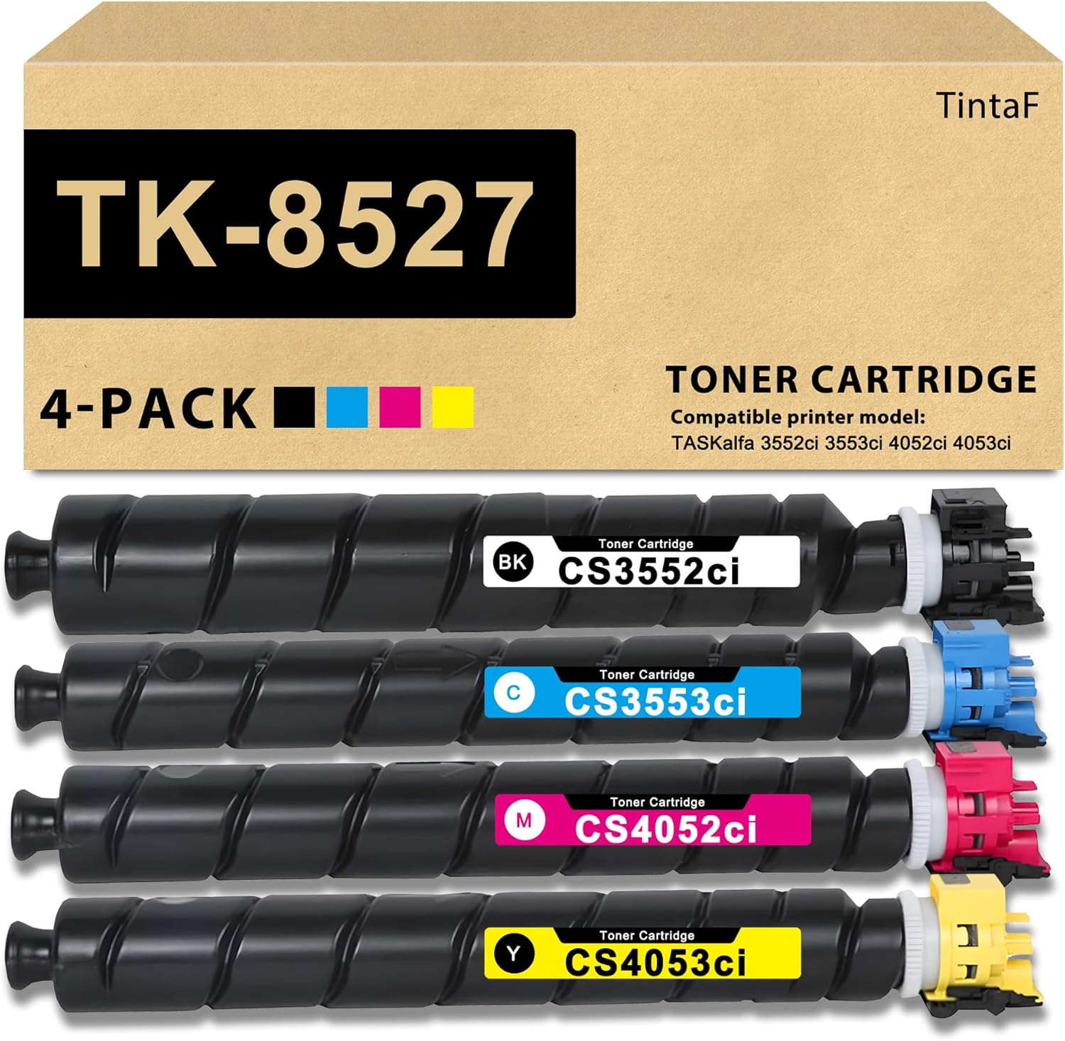 TintaF TK8527 TK-8527 Toner Cartridges TK-8527K TK-8527C TK-8527M TK-8527Y Replacement for Kyocera TK-8527 Toner Cartridge for TASKalfa 3552ci 3553ci 4052ci 4053ci Printer Ink 4-Pack (BK/C/M/Y)
