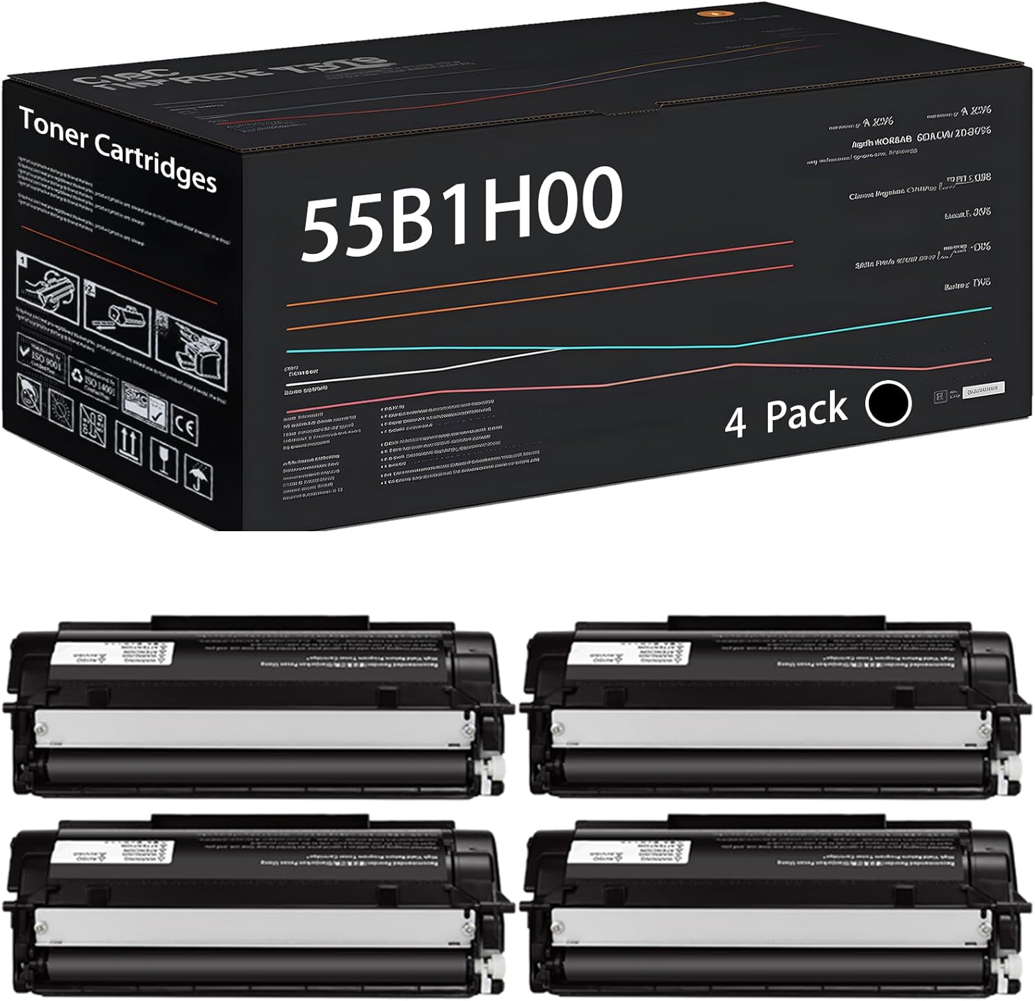 UVUMB Compatible with Lexmark 55B1H00 Toner Cartridges Work for Lexmark MX331adn MX431adn MS331dn MS431dn Printers, with Chip, High Yield 16000 Pages, High-Definition Printing (4 Pack Black)