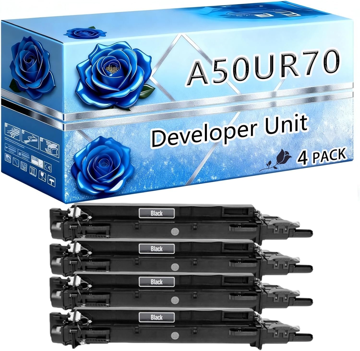 BIVOL Compatible Developer Unit Replacement for Konica Minolta A50UR70233 High Yield 600000 Pages AccurioPress C2060 C2070 C3070 C3080 Printers (4 Pack Black)