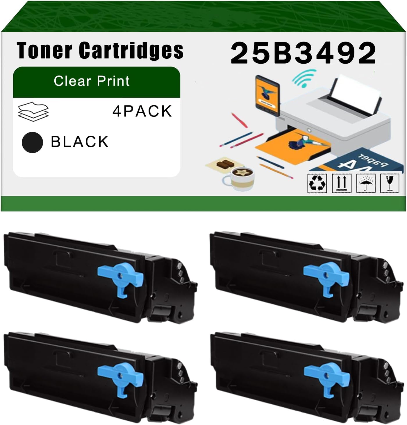 AGNNQ Compatible for Ricoh 25B3492 Toner Cartridges M400 M400FW Printers, High Yield 30000 Pages Bright Clear Colors (4 Pack Black)