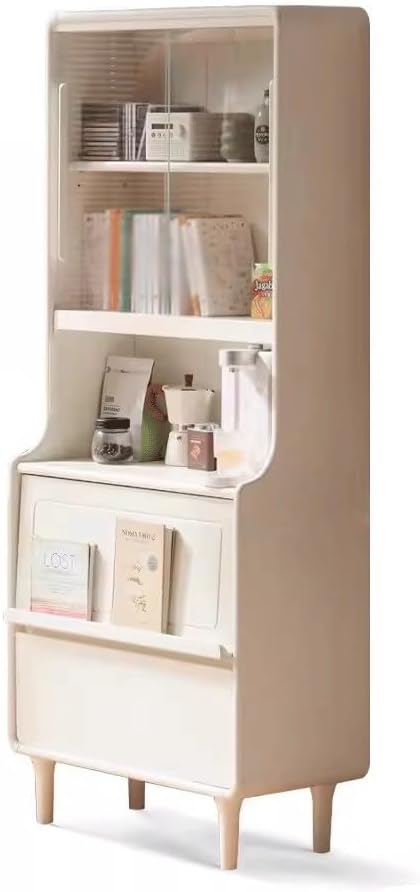 LOVULIFE Book Shelf Storage Rack Solid Wood Bookcase White Storage Cabinet Display Cabinet Bookshelf Cream Style Multi-Functional Storage Cabinet Bookshelf Bookcase
