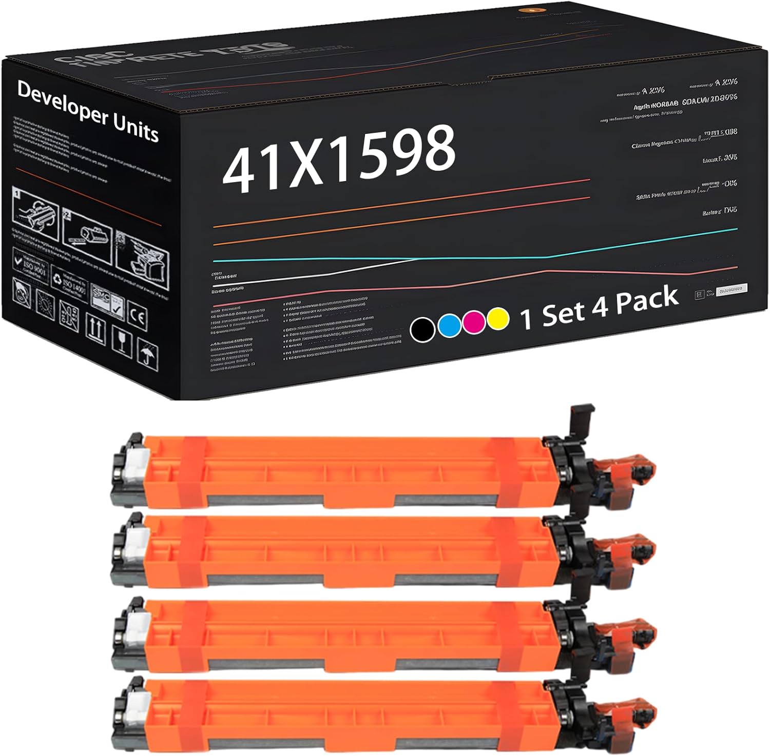 UVUMB Compatible with Lexmark 41X1598 Developer Units Work for Lexmark CS921de CS923de CX920de Printers, with Chip, High Yield 44000 Pages, High-Definition Printing (4-Pack BK/C/M/Y)