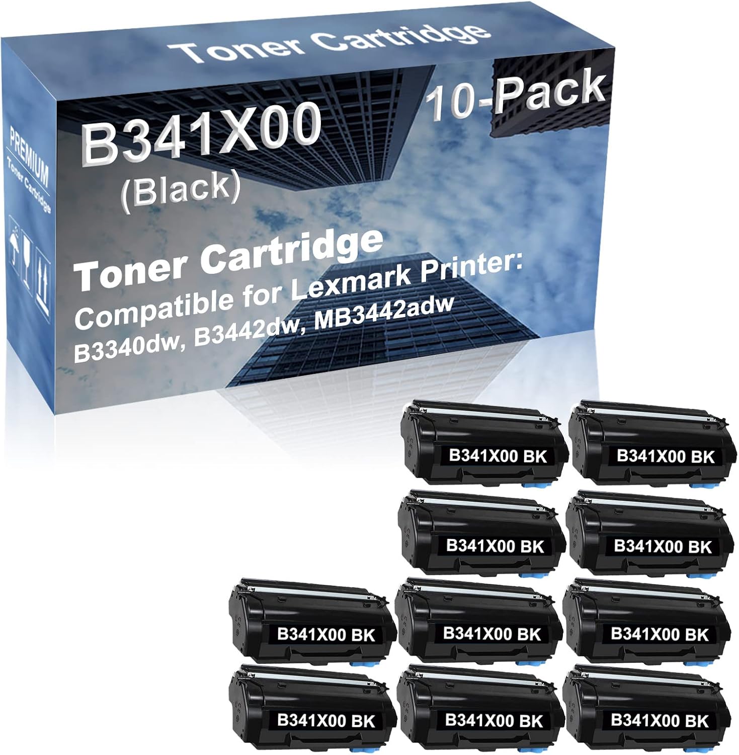10-Pack Compatible High Capacity B341X00 Toner Cartridge use for B3340dw, B3442dw, MB3442adw Printer (Black)