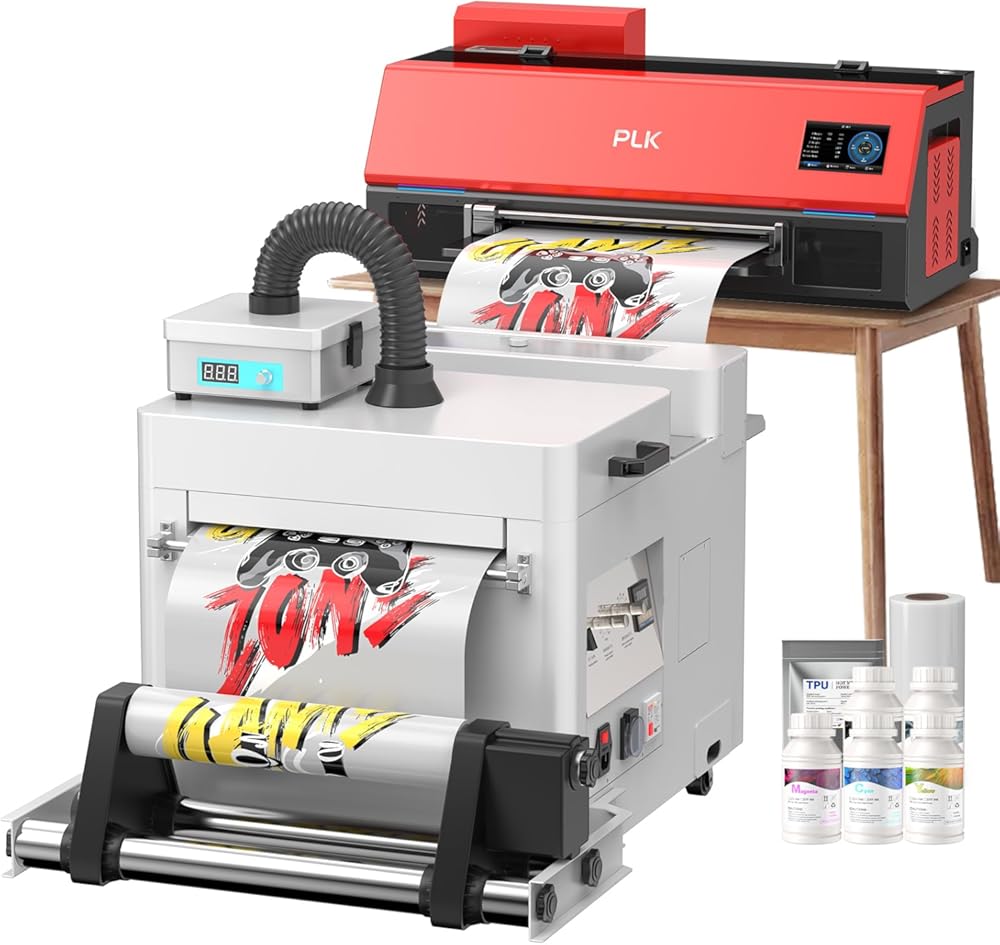PLK A3 Plus XP600 DTF Printer wtih Shaker Dryer+ Smoke Purifier, Double-Speed Than L1800/L805, Auto-Clean, Dual White Ink System, Film-Cutter,Custom Garment Printing(C13+Shaker Dryer+Smoker Purifier)