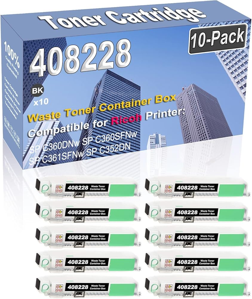 Credibility Store 10-Pack (Black) Compatible High Capacity 408228 Waste Toner Container Box Used for Ricoh SP C360DNw SP C360SFNw SP C361SFNw SP C352DN Printer