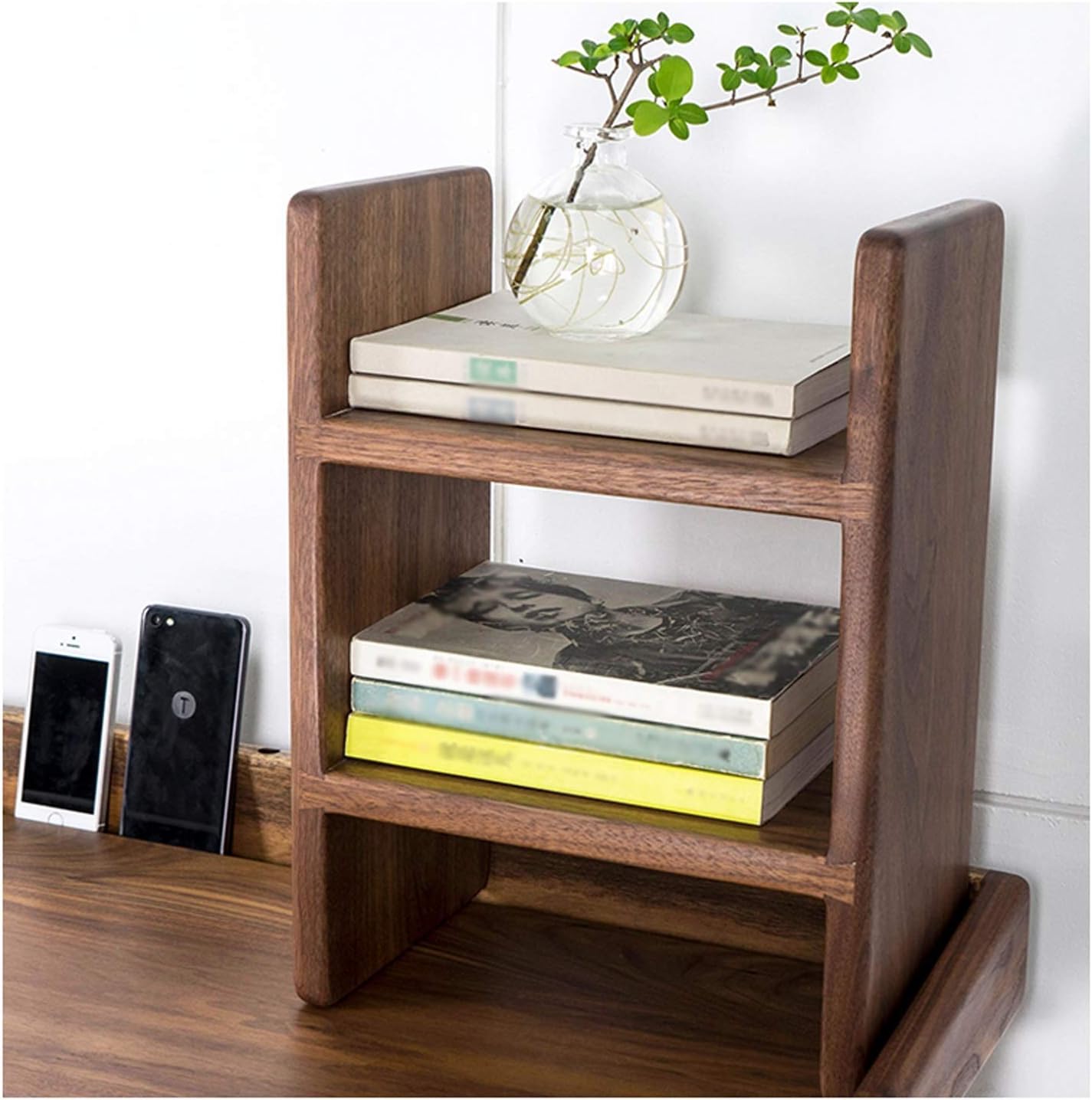 NEWCES Bookcases 2-Tier Wood Bookshelf Storage Shelf Desktop Organizer Office Storage Rack Free Style H Wood Display Shelf ，L 30cm×D 18cm×H 40cm Bookcases and Book Shelves (Color : Black Walnut)